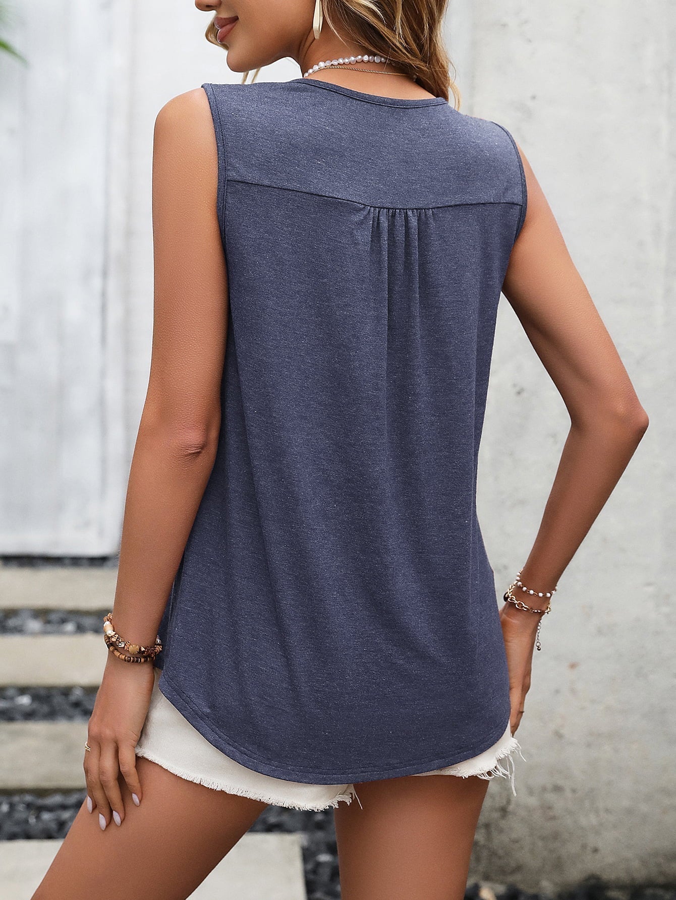 Lace Contrast Scoop Neck Tank Print on any thing USA/STOD clothes