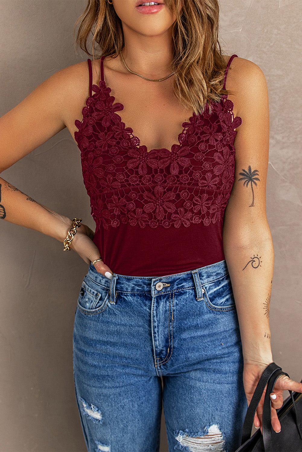 Lace Double Spaghetti Strap Cami Top Print on any thing USA/STOD clothes