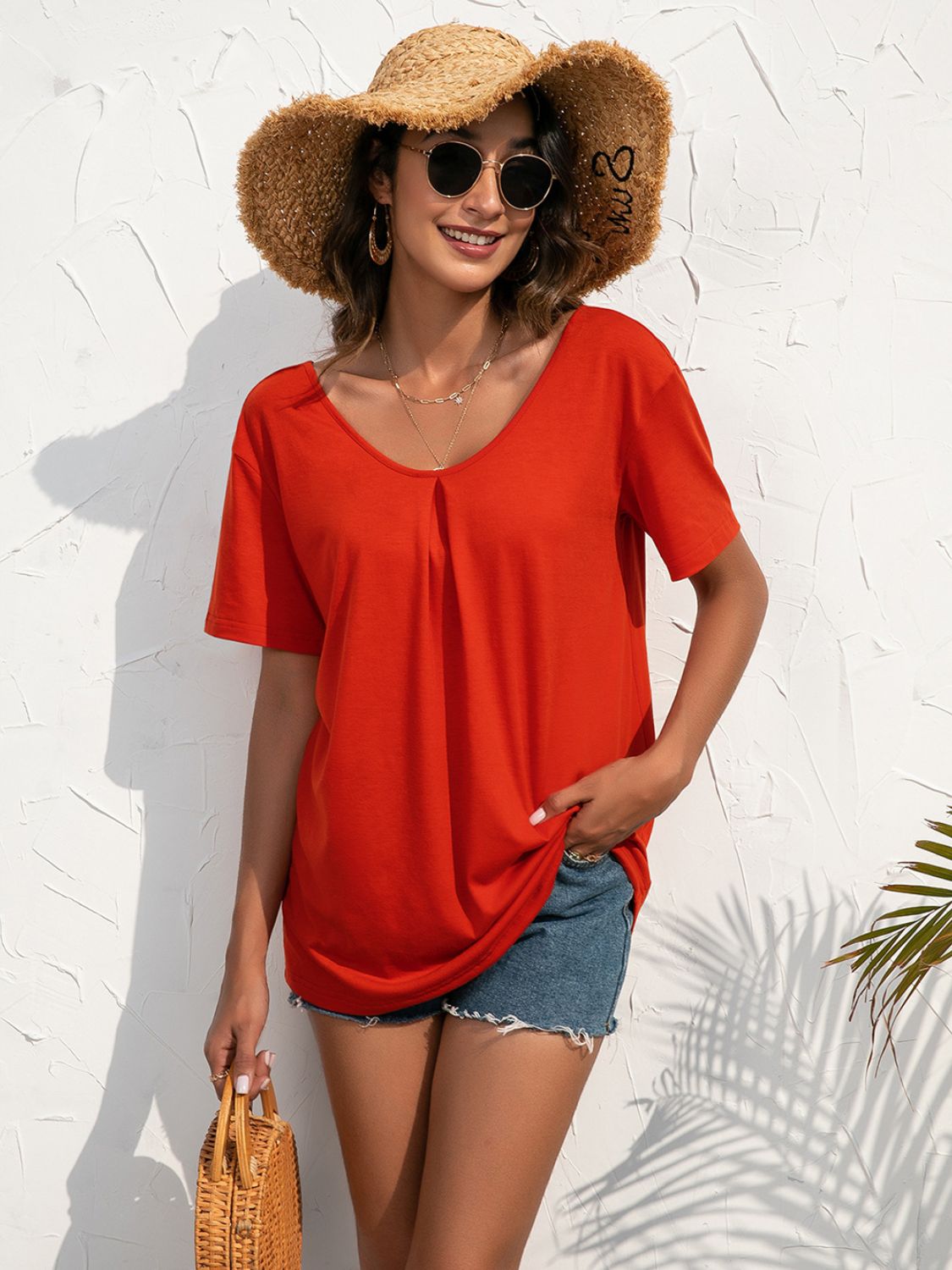 Lace Trim Short Sleeve Top Print on any thing USA/STOD clothes