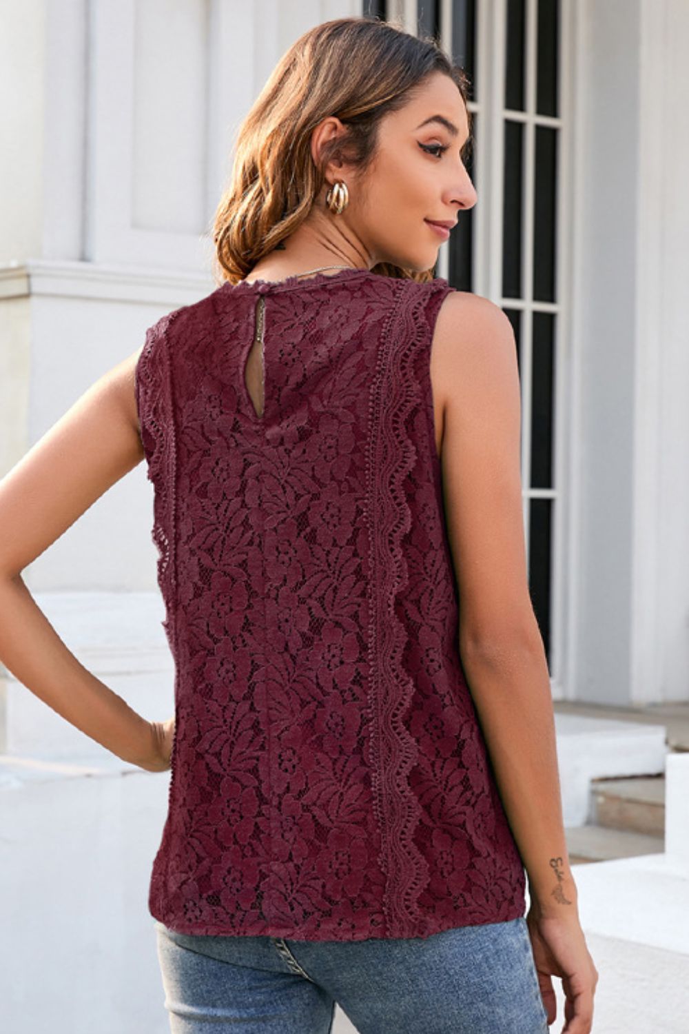 Lace V-Neck Tank Print on any thing USA/STOD clothes