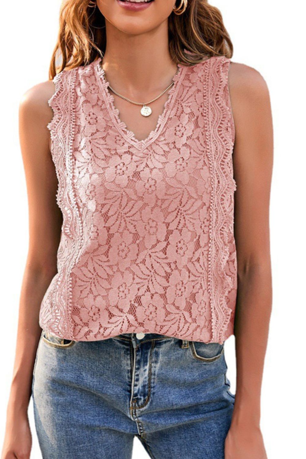 Lace V-Neck Tank Print on any thing USA/STOD clothes