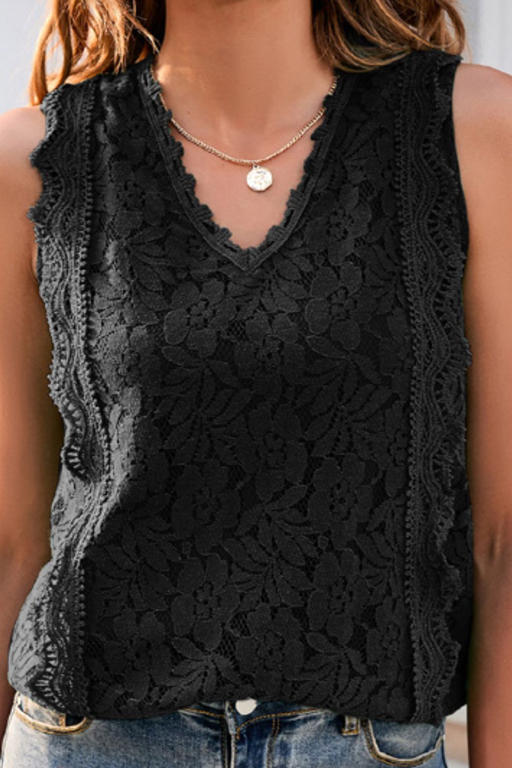 Lace V-Neck Tank Print on any thing USA/STOD clothes