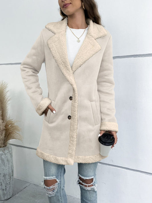 Lapel Collar Teddy Lining Longline Coat Print on any thing USA/STOD clothes