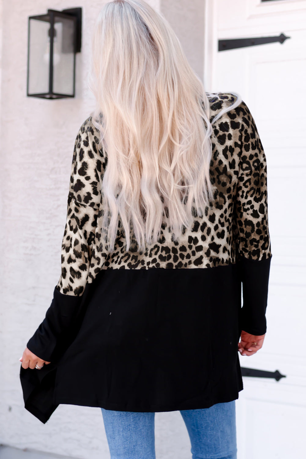 Leopard Color Block Open Front Longline Top Print on any thing USA/STOD clothes