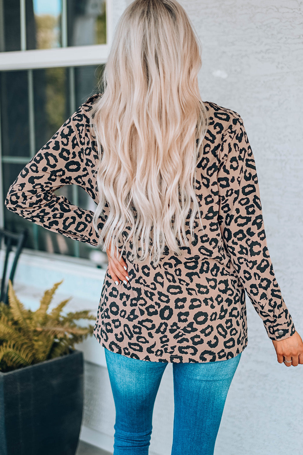 Leopard Drawstring Waist Jacket with Pockets Print on any thing USA/STOD clothes