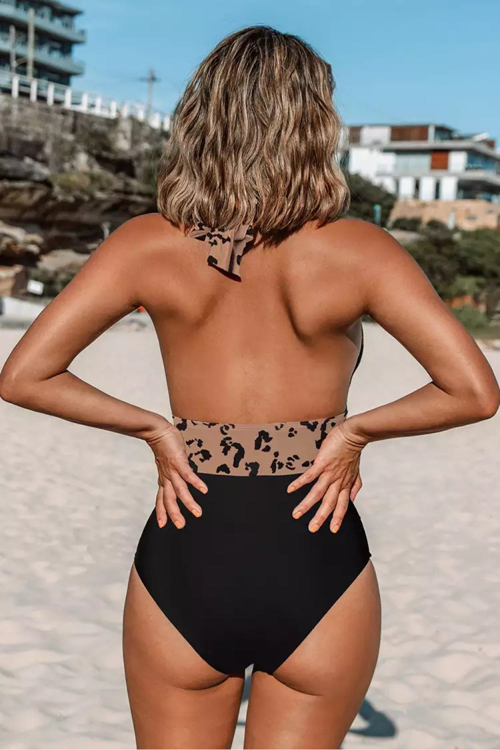 Leopard Halter Neck One-Piece Swimsuit Print on any thing USA/STOD clothes