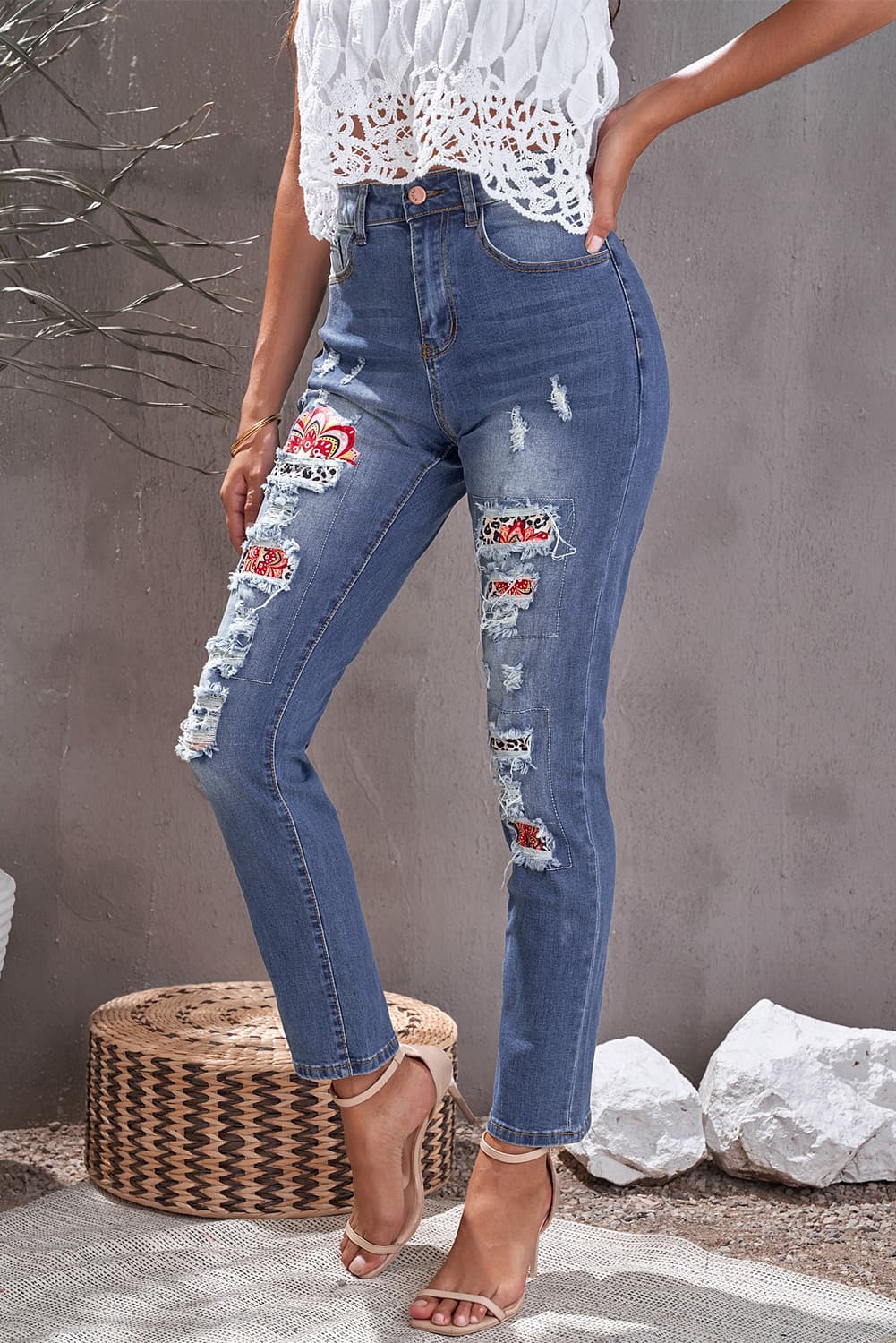 Leopard Patch Ankle-Length Jeans Print on any thing USA/STOD clothes