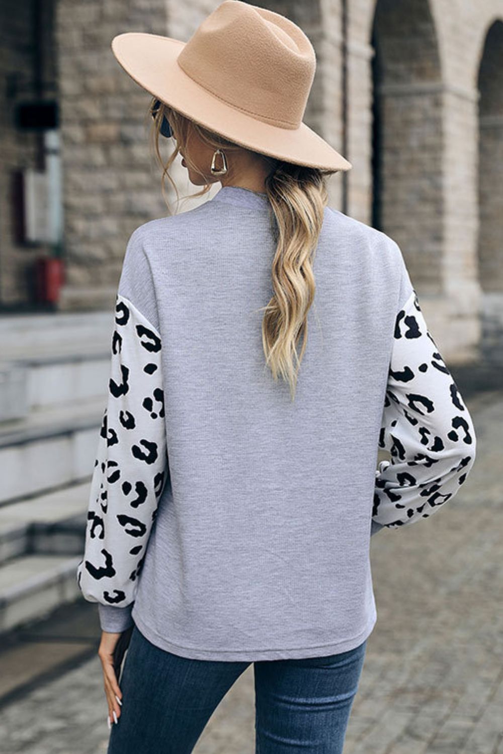 Leopard Print Cutout Long Sleeve Tee Print on any thing USA/STOD clothes