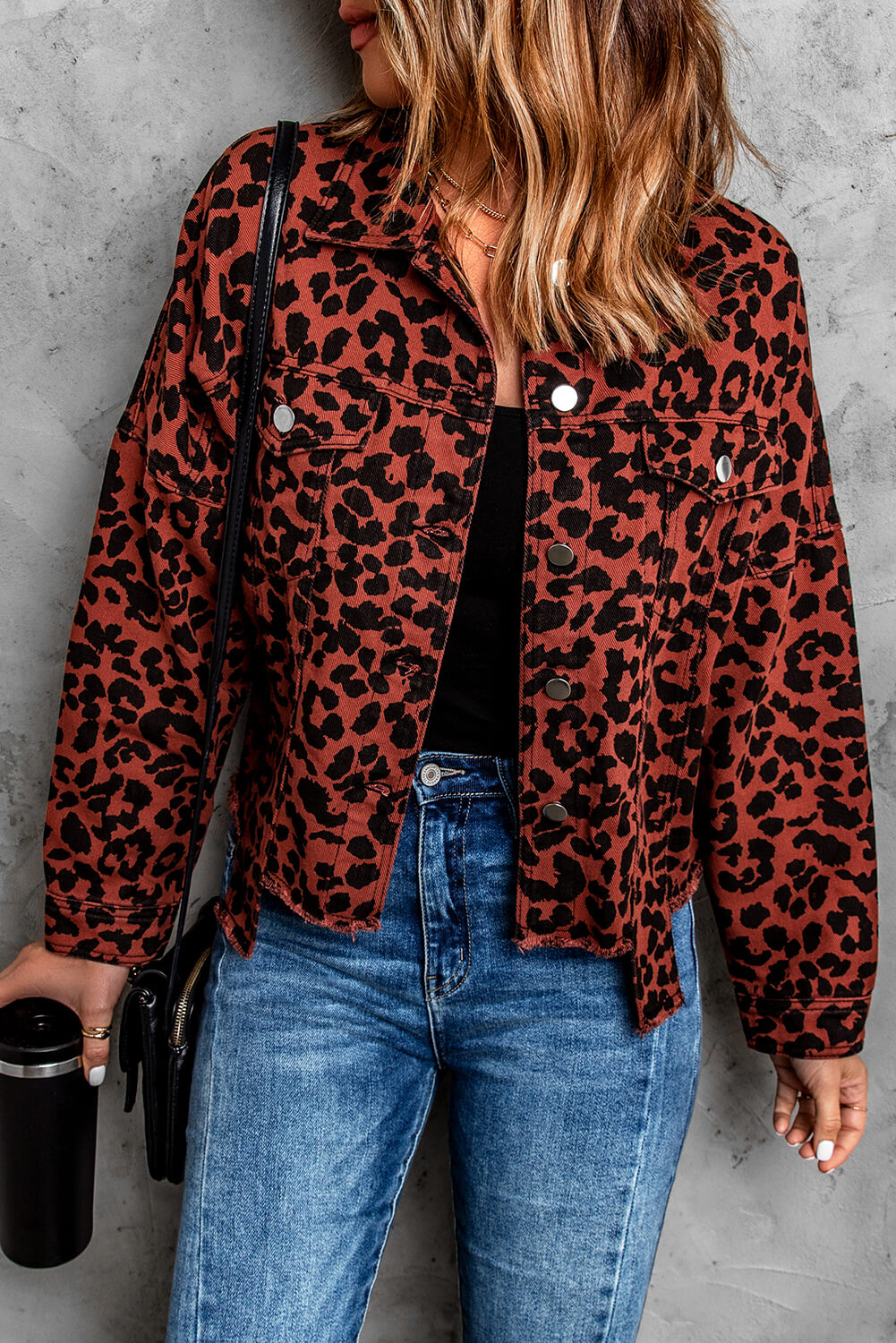 Leopard Print Raw Hem Jacket Print on any thing USA/STOD clothes