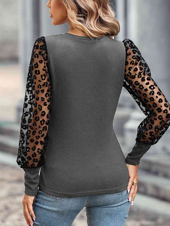 Leopard Round Neck Top Print on any thing USA/STOD clothes