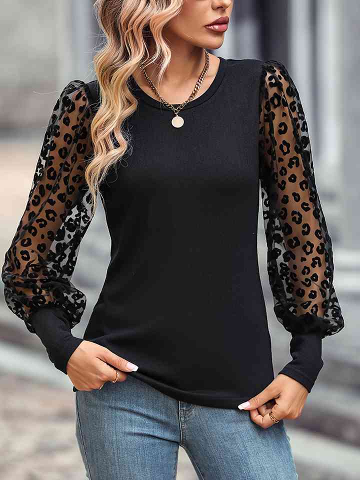 Leopard Round Neck Top Print on any thing USA/STOD clothes