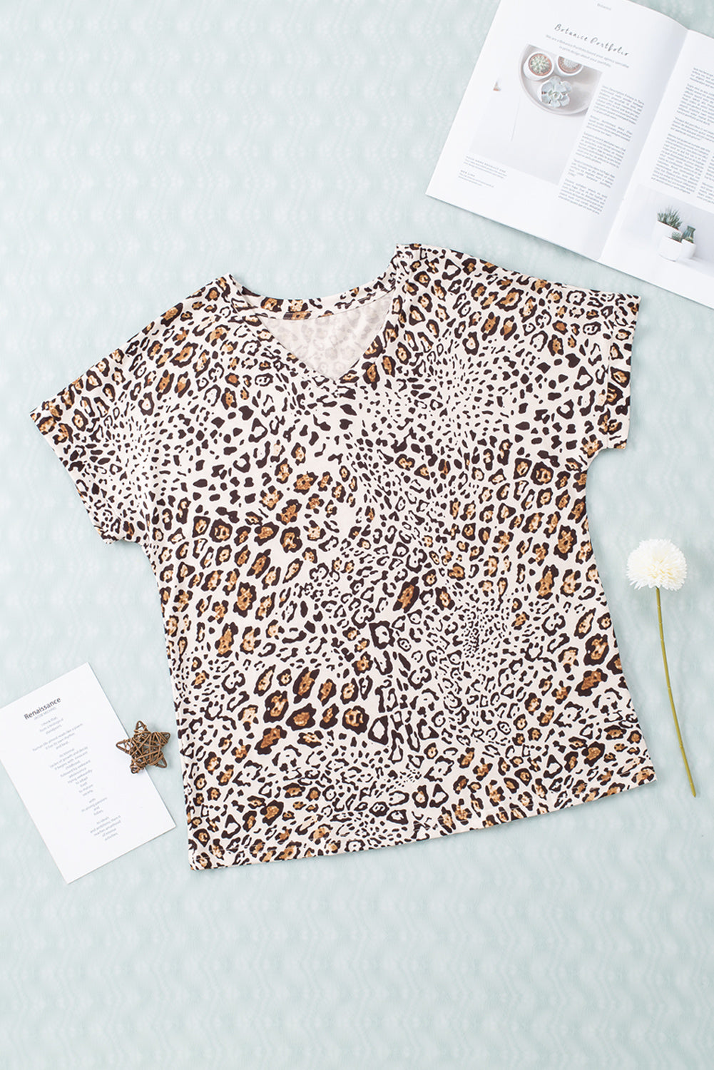 Leopard V-Neck Short Sleeve Tee Shirt Print on any thing USA/STOD clothes