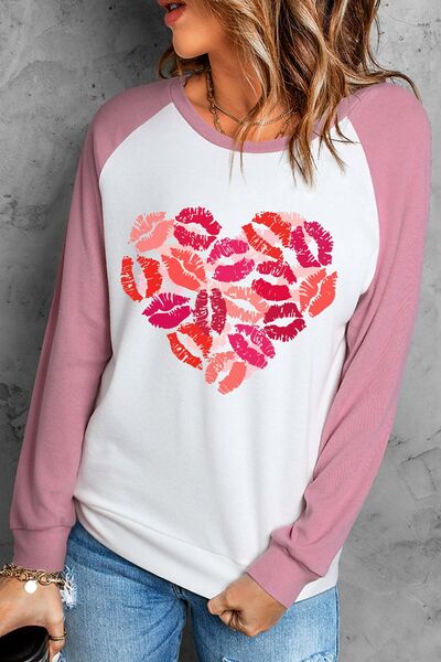 Lip Graphic Round Neck Long Sleeve T-Shirt Print on any thing USA/STOD clothes