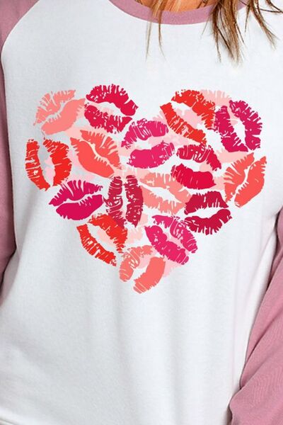 Lip Graphic Round Neck Long Sleeve T-Shirt Print on any thing USA/STOD clothes