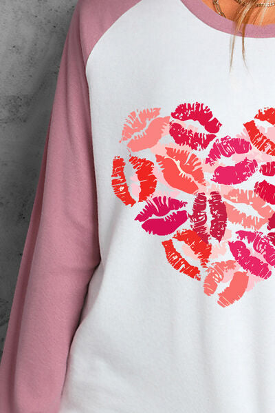 Lip Graphic Round Neck Long Sleeve T-Shirt Print on any thing USA/STOD clothes