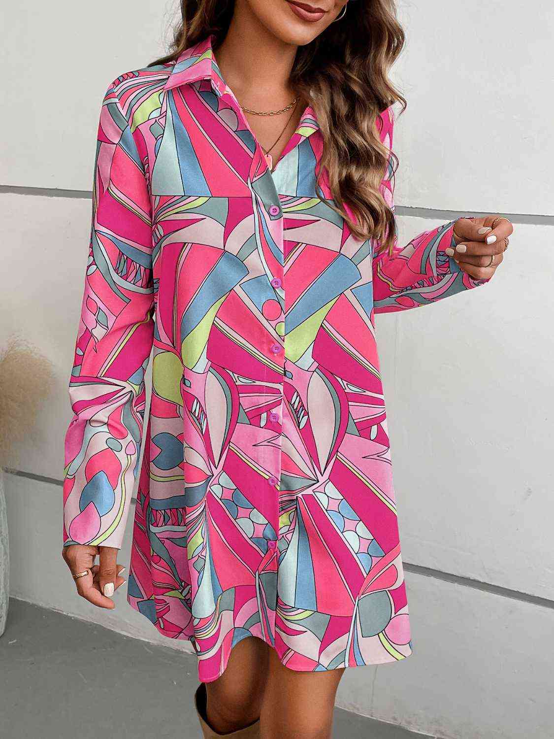 Long Sleeve Collared Shirt Dress Print on any thing USA/STOD clothes