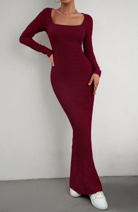 Long Sleeve Square Neck Maxi Bodycon Dress Print on any thing USA/STOD clothes