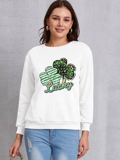 Lucky Clover Round Neck Dropped Shoulder Sweatshirt Print on any thing USA/STOD clothes