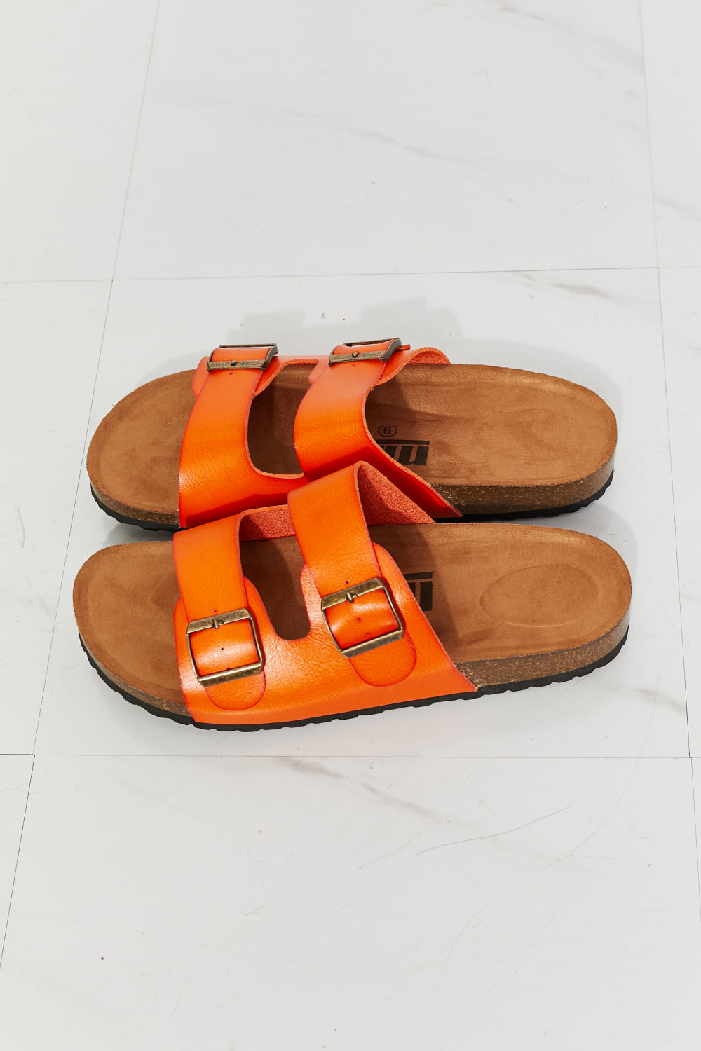 MMShoes Feeling Alive Double Banded Slide Sandals in Orange Print on any thing USA/STOD clothes