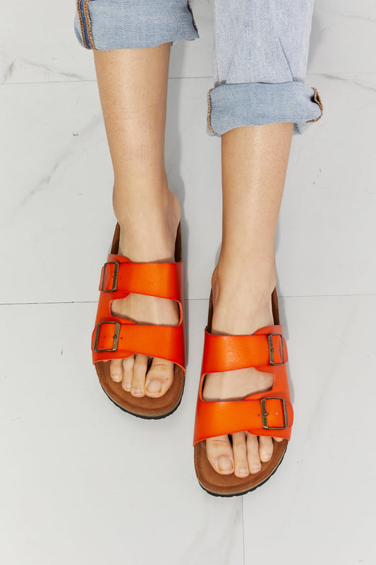MMShoes Feeling Alive Double Banded Slide Sandals in Orange Print on any thing USA/STOD clothes