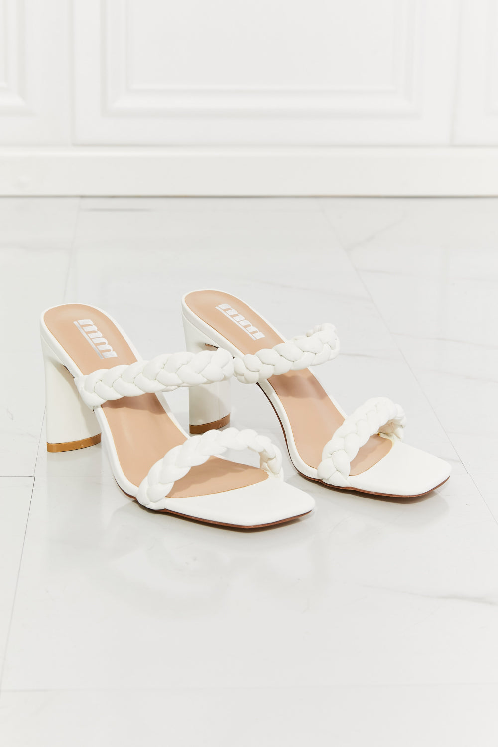 MMShoes In Love Double Braided Block Heel Sandal in White Print on any thing USA/STOD clothes