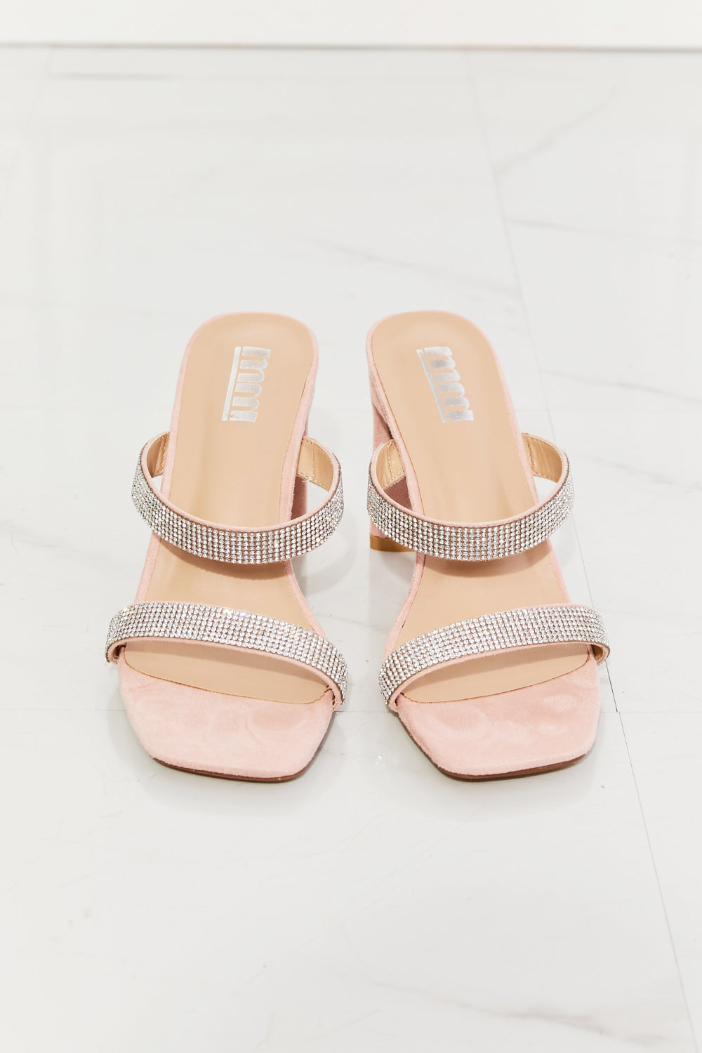 MMShoes Leave A Little Sparkle Rhinestone Block Heel Sandal in Pink Print on any thing USA/STOD clothes