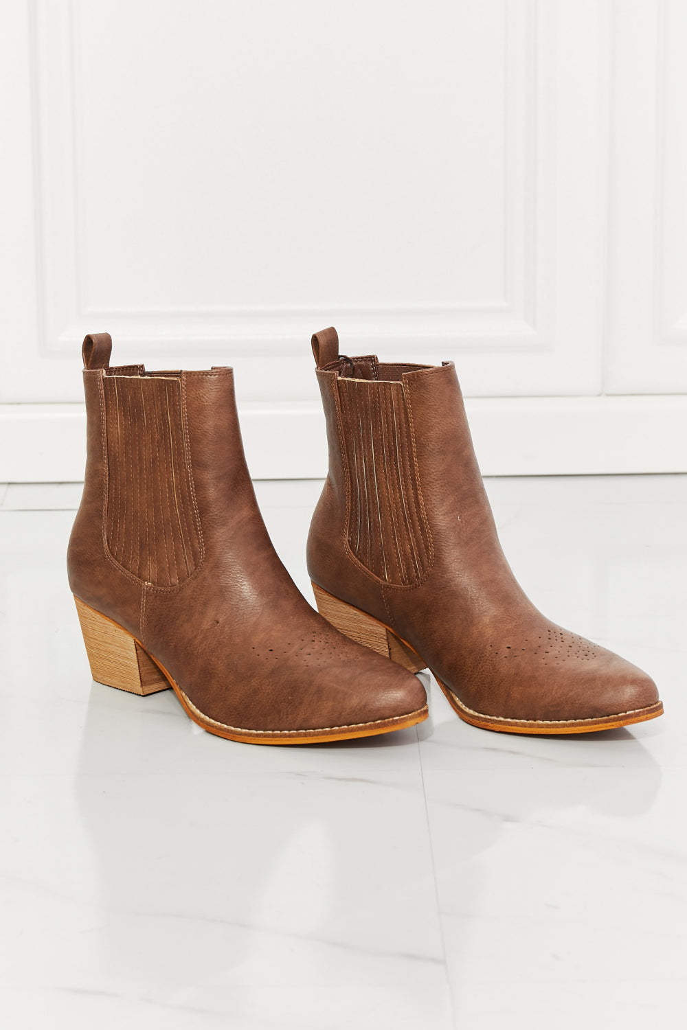 MMShoes Love the Journey Stacked Heel Chelsea Boot in Chestnut Print on any thing USA/STOD clothes