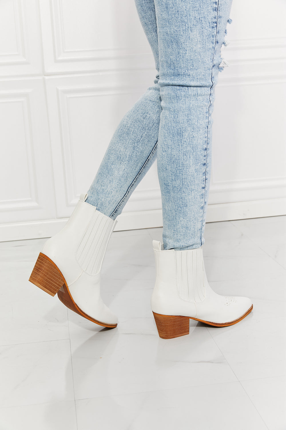 MMShoes Love the Journey Stacked Heel Chelsea Boot in White Print on any thing USA/STOD clothes