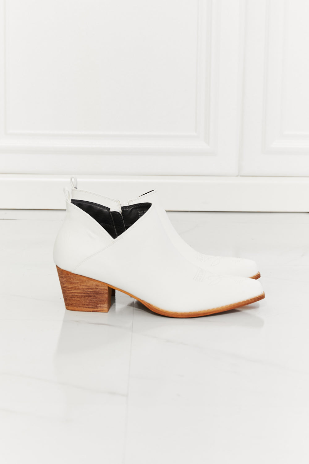 MMShoes Trust Yourself Embroidered Crossover Cowboy Bootie in White Print on any thing USA/STOD clothes