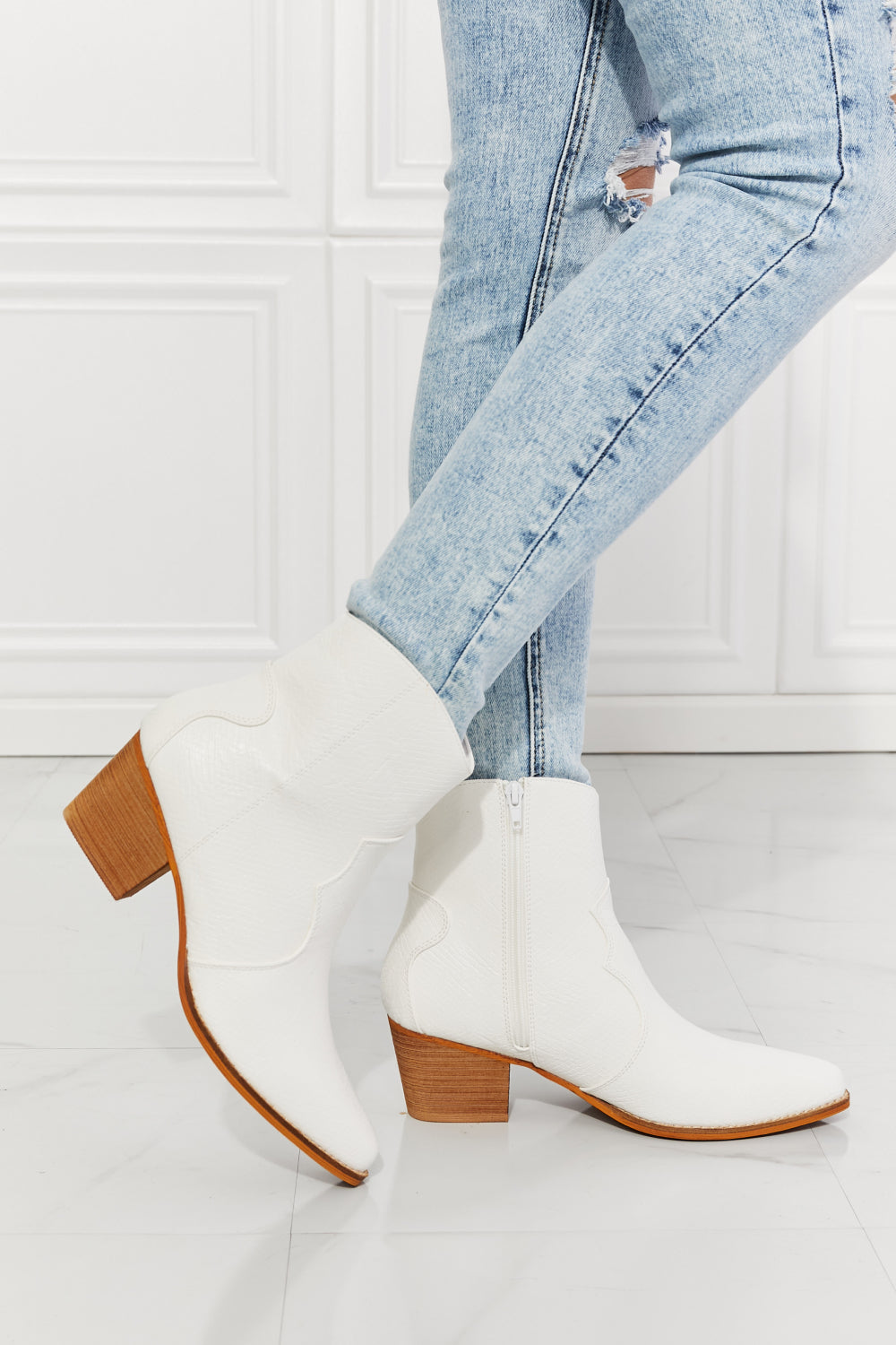 MMShoes Watertower Town Faux Leather Western Ankle Boots in White Print on any thing USA/STOD clothes