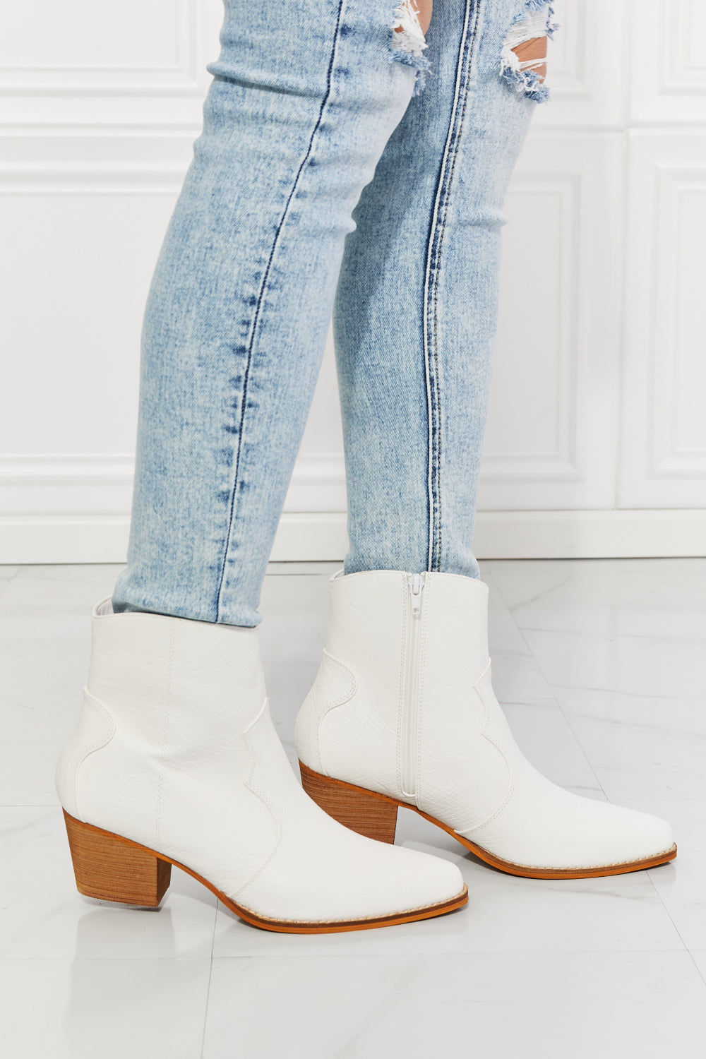 MMShoes Watertower Town Faux Leather Western Ankle Boots in White Print on any thing USA/STOD clothes