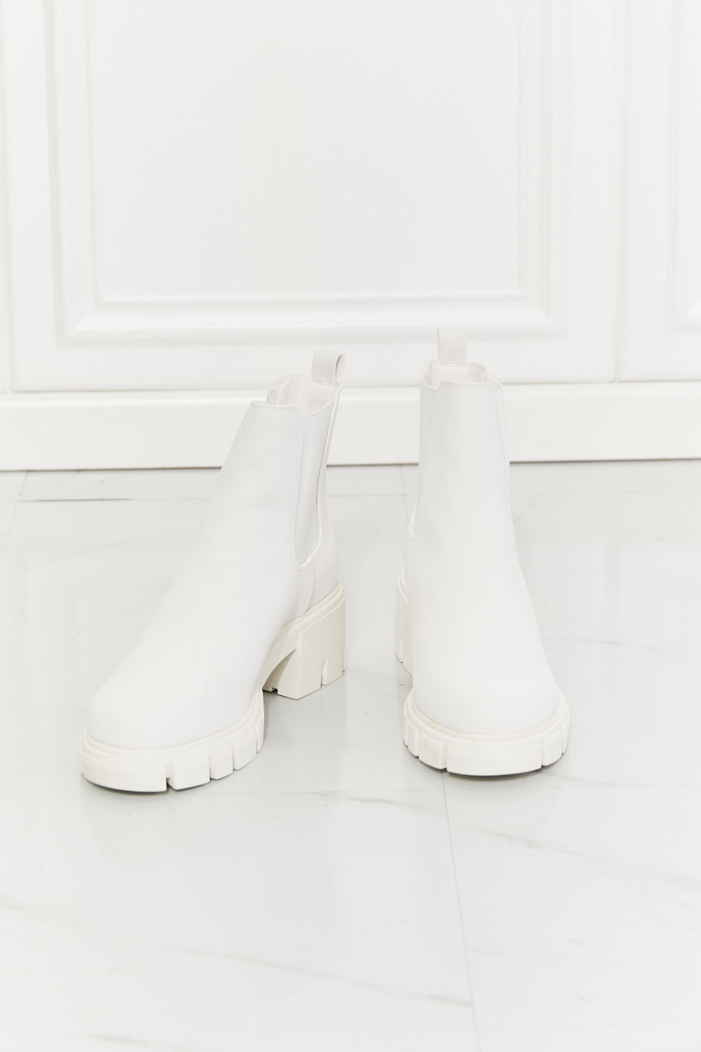 MMShoes Work For It Matte Lug Sole Chelsea Boots in White Print on any thing USA/STOD clothes