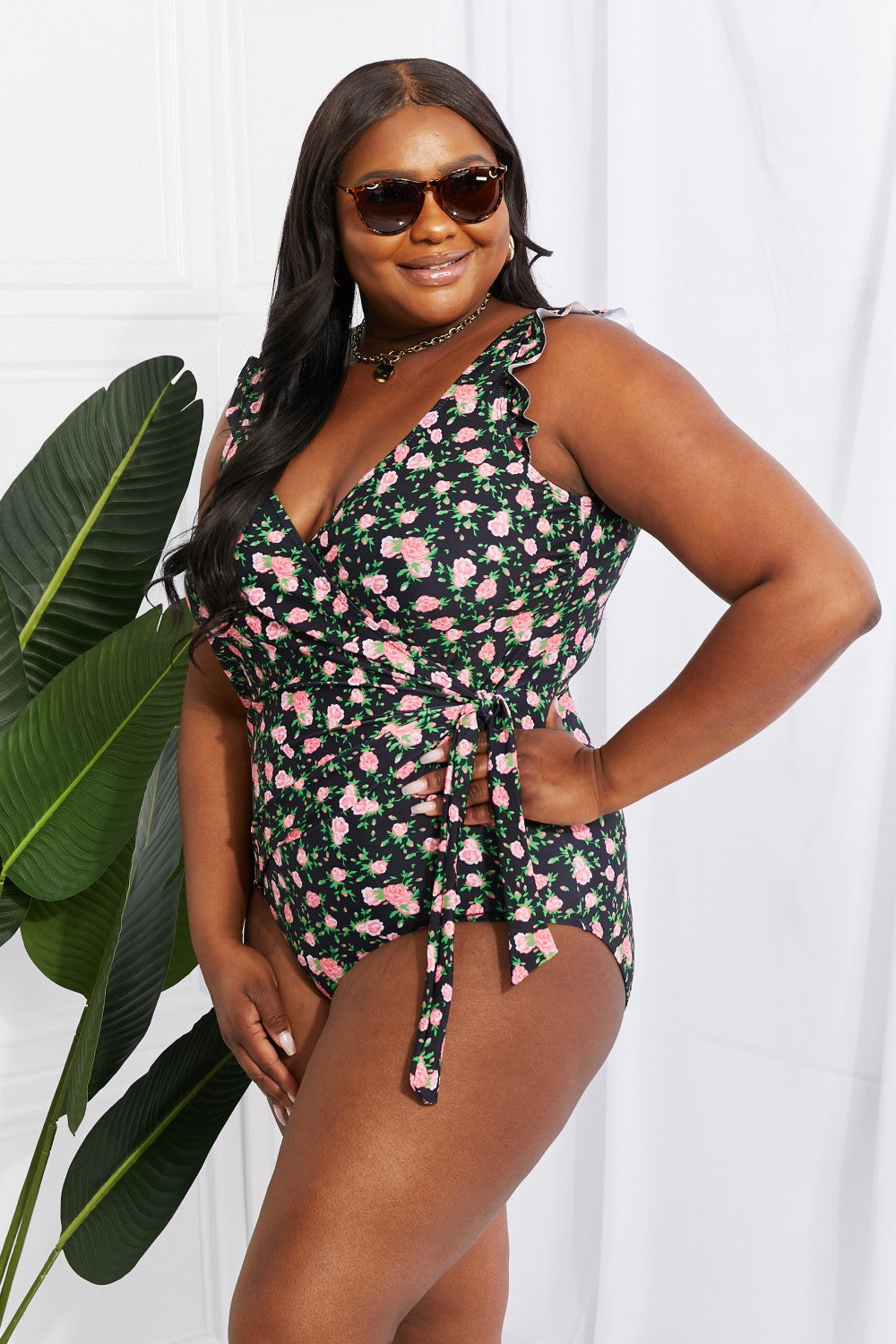 Marina West Swim Full Size Float On Ruffle Faux Wrap One-Piece in Floral Print on any thing USA/STOD clothes