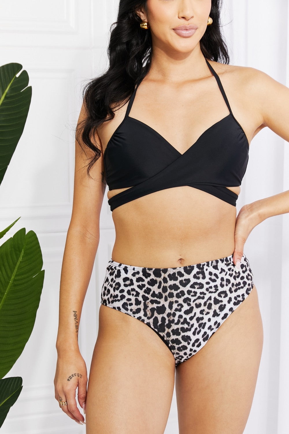 Marina West Swim Summer Splash Halter Bikini Set in Black Print on any thing USA/STOD clothes