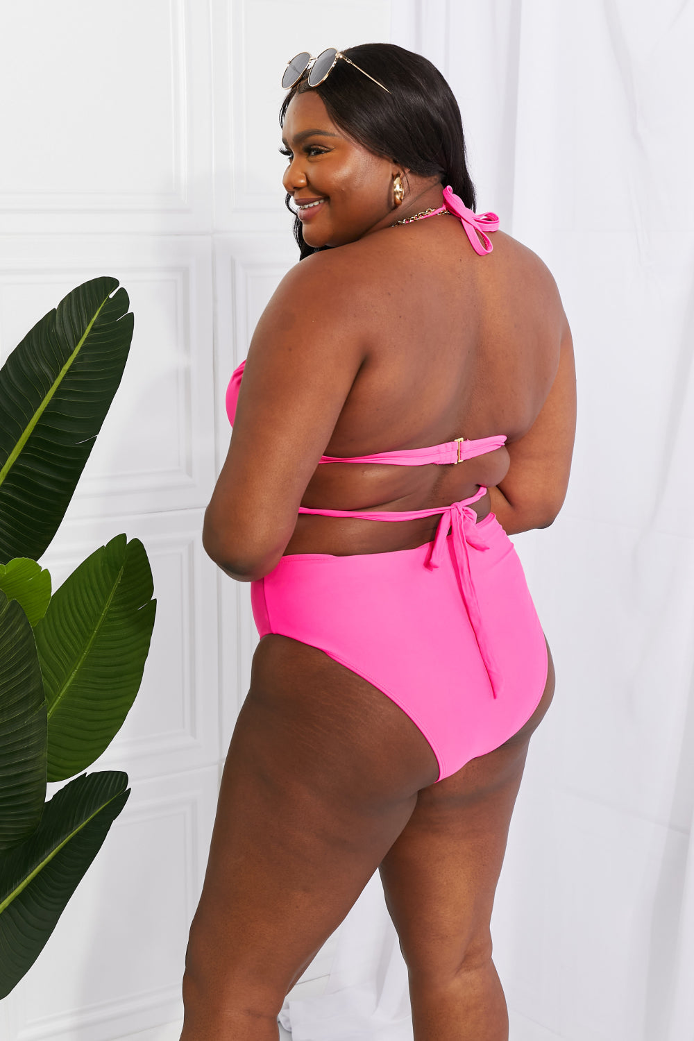 Marina West Swim Summer Splash Halter Bikini Set in Pink Print on any thing USA/STOD clothes