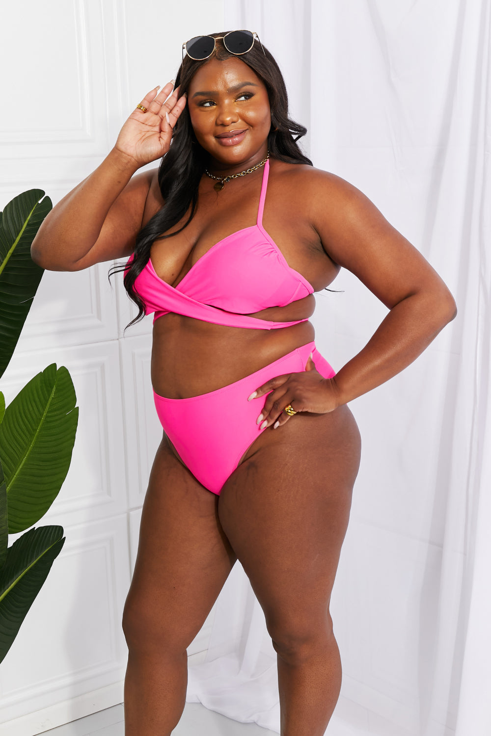 Marina West Swim Summer Splash Halter Bikini Set in Pink Print on any thing USA/STOD clothes