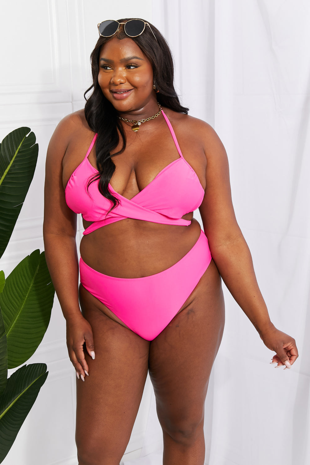 Marina West Swim Summer Splash Halter Bikini Set in Pink Print on any thing USA/STOD clothes