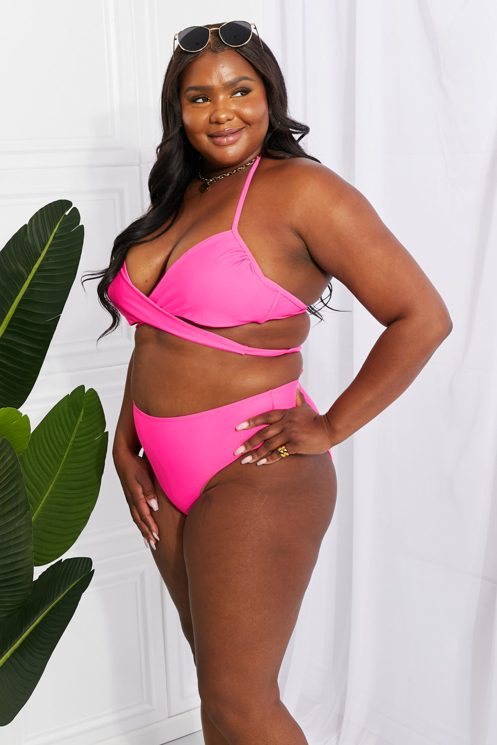 Marina West Swim Summer Splash Halter Bikini Set in Pink Print on any thing USA/STOD clothes