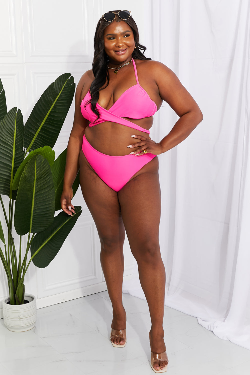 Marina West Swim Summer Splash Halter Bikini Set in Pink Print on any thing USA/STOD clothes