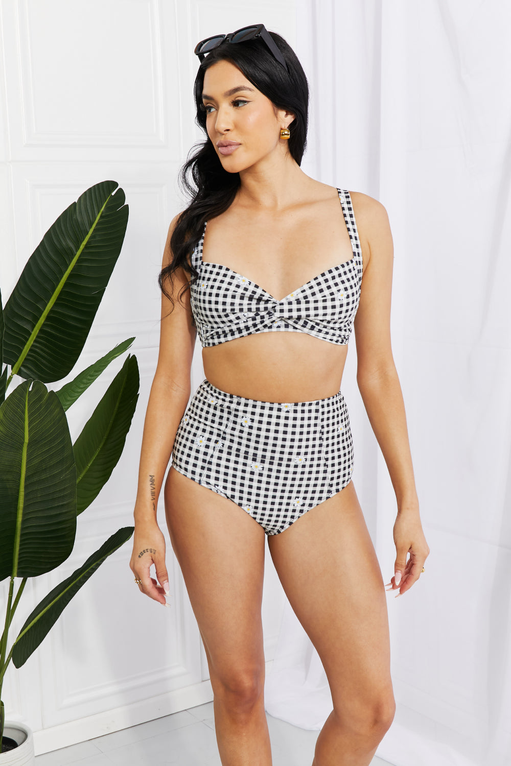 Marina West Swim Take A Dip Twist High-Rise Bikini in Black Print on any thing USA/STOD clothes