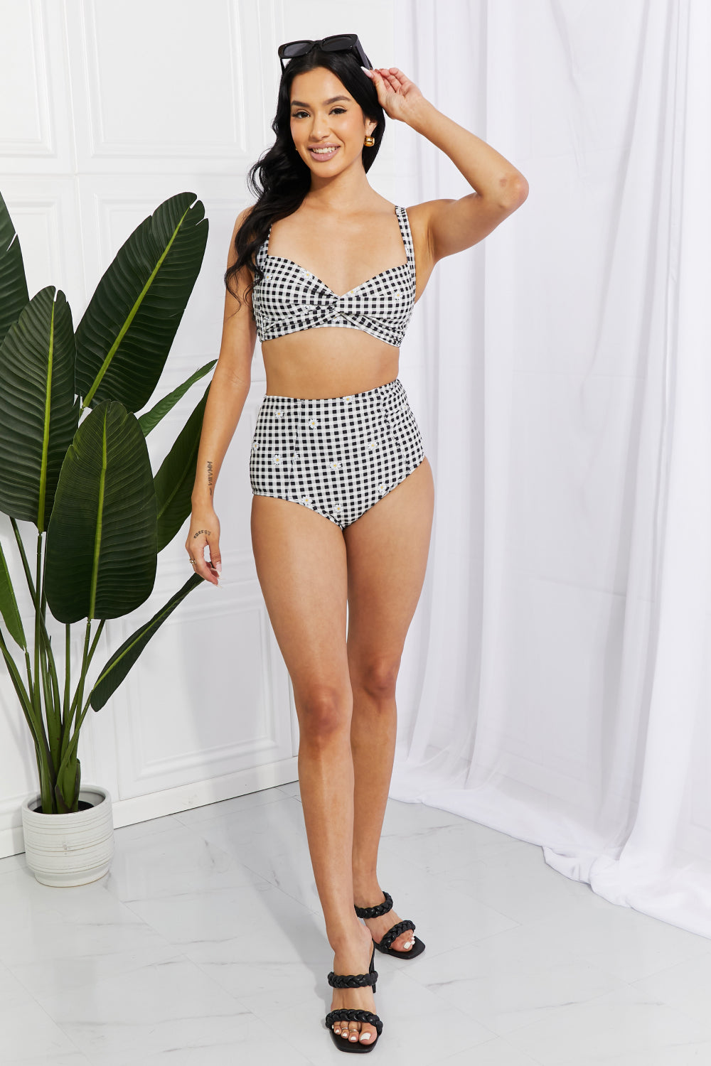Marina West Swim Take A Dip Twist High-Rise Bikini in Black Print on any thing USA/STOD clothes