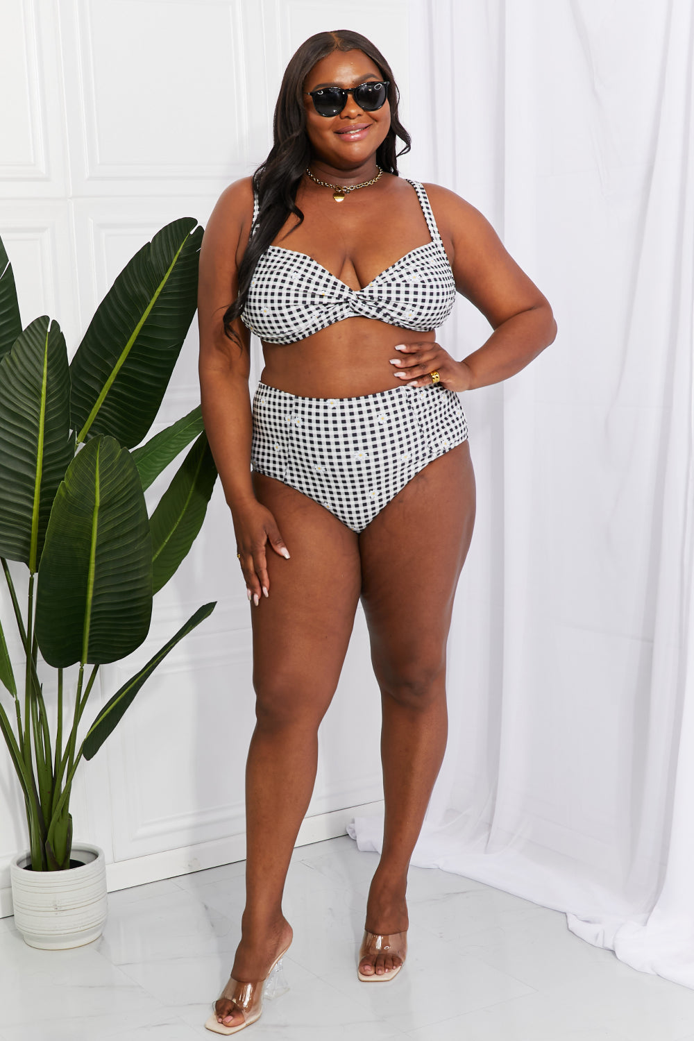 Marina West Swim Take A Dip Twist High-Rise Bikini in Black Print on any thing USA/STOD clothes