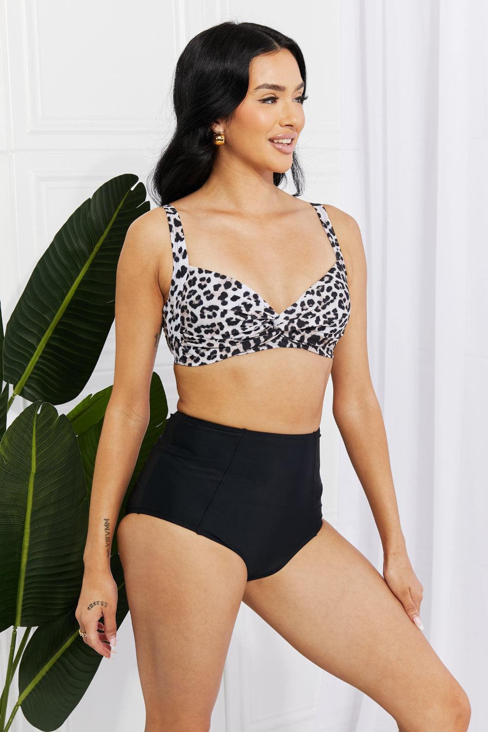 Marina West Swim Take A Dip Twist High-Rise Bikini in Leopard Print on any thing USA/STOD clothes