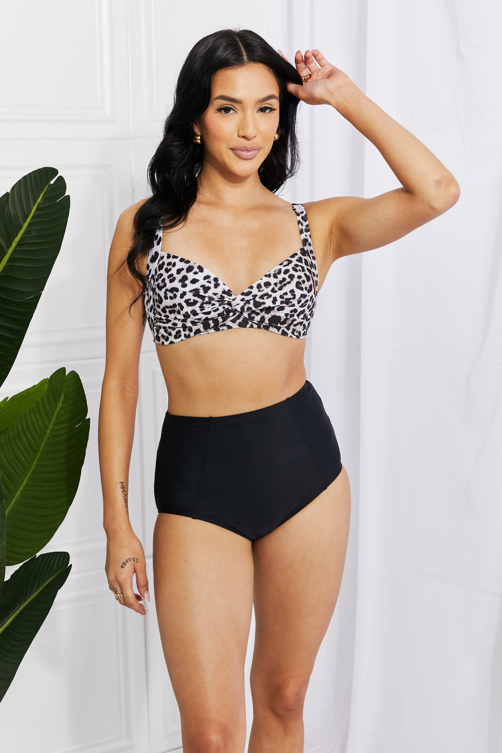 Marina West Swim Take A Dip Twist High-Rise Bikini in Leopard Print on any thing USA/STOD clothes