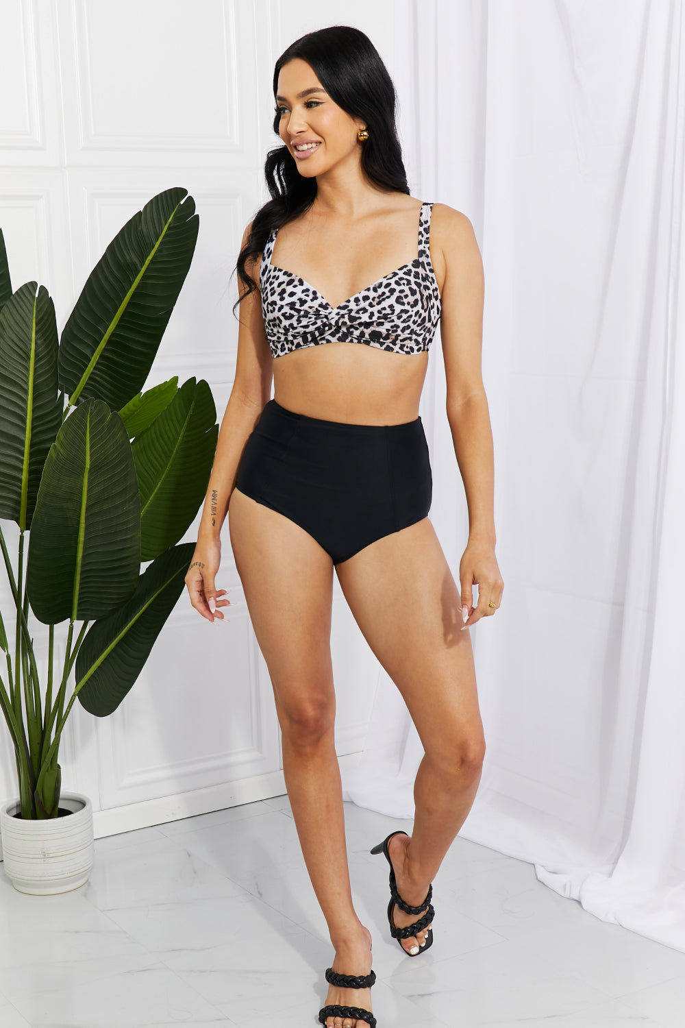 Marina West Swim Take A Dip Twist High-Rise Bikini in Leopard Print on any thing USA/STOD clothes