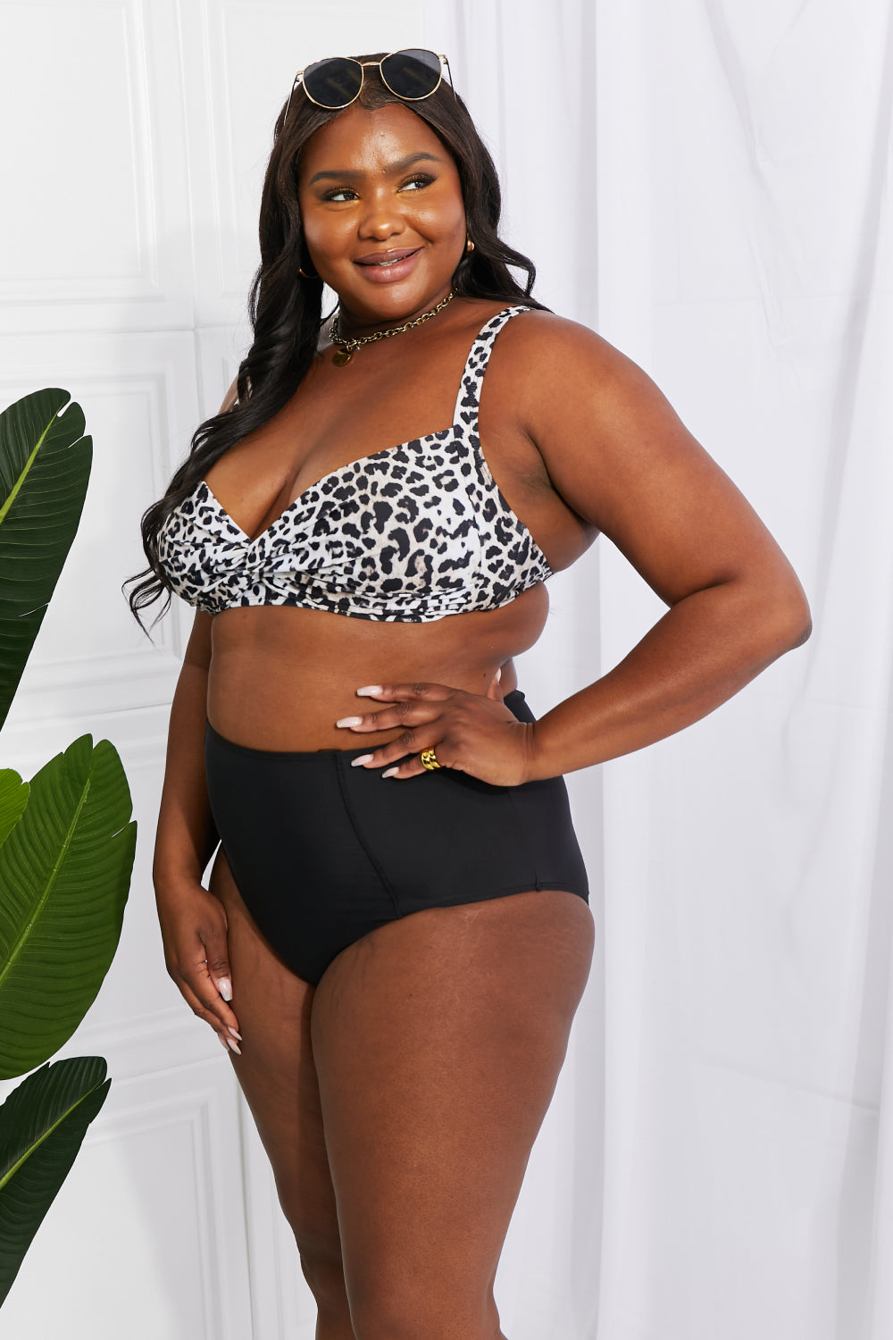 Marina West Swim Take A Dip Twist High-Rise Bikini in Leopard Print on any thing USA/STOD clothes