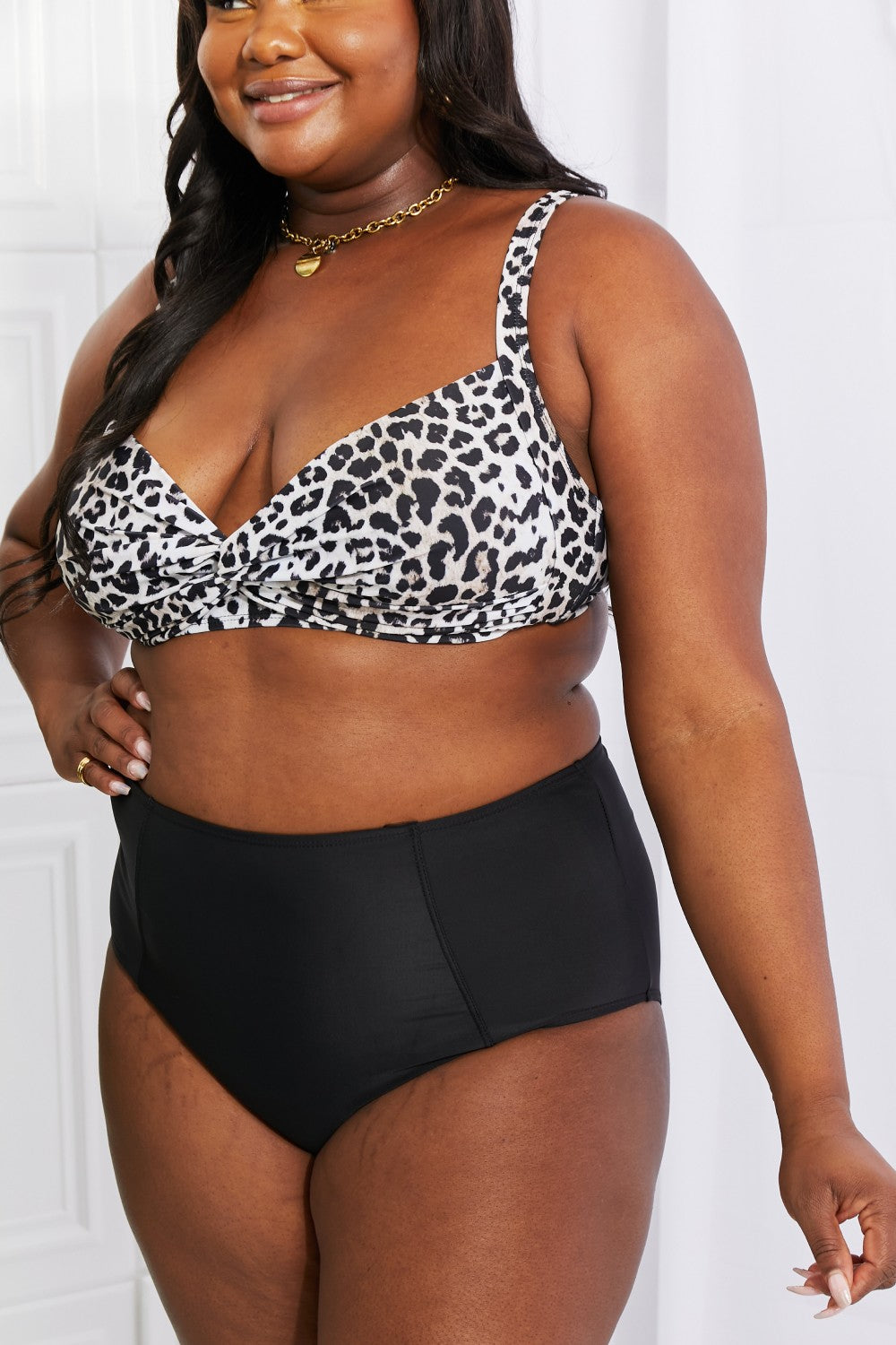 Marina West Swim Take A Dip Twist High-Rise Bikini in Leopard Print on any thing USA/STOD clothes