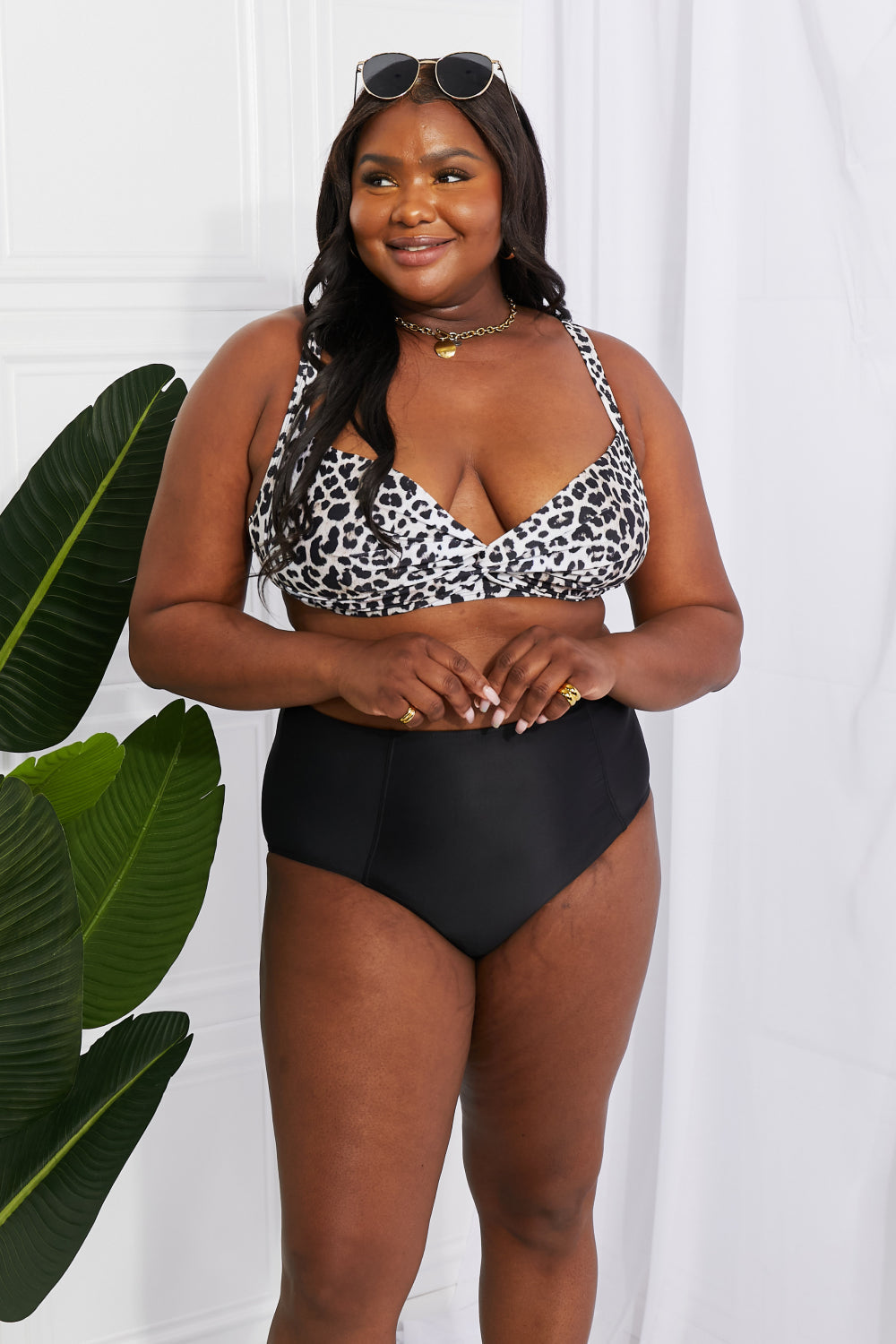 Marina West Swim Take A Dip Twist High-Rise Bikini in Leopard Print on any thing USA/STOD clothes