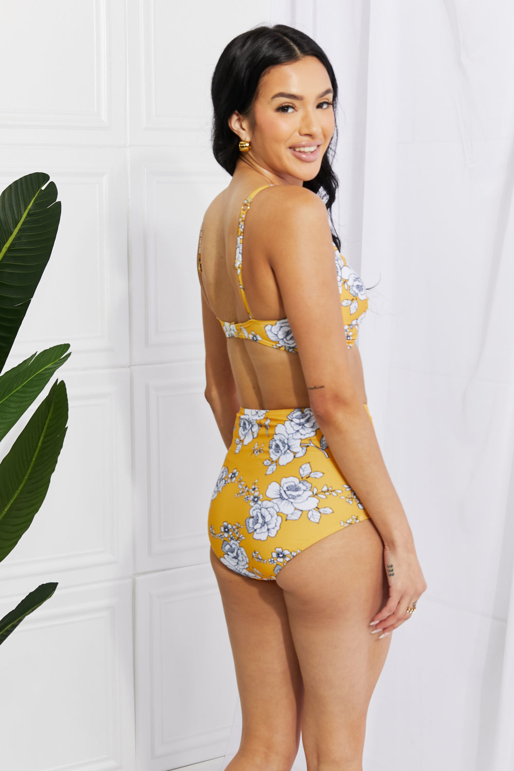 Marina West Swim Take A Dip Twist High-Rise Bikini in Mustard Print on any thing USA/STOD clothes