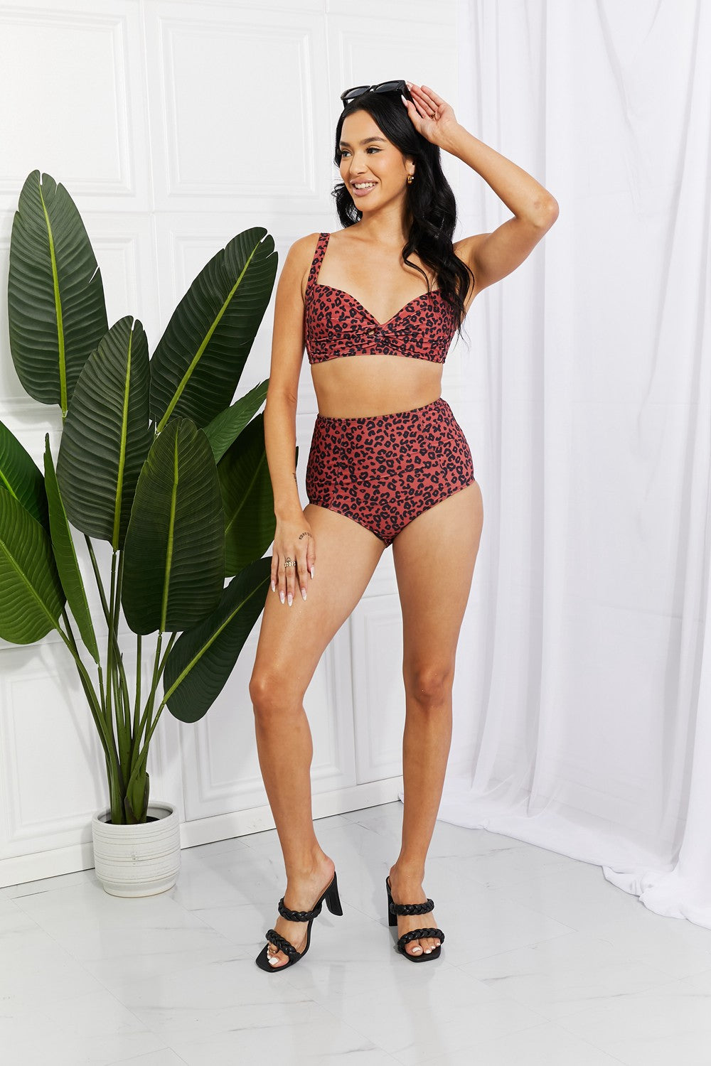 Marina West Swim Take A Dip Twist High-Rise Bikini in Ochre Print on any thing USA/STOD clothes